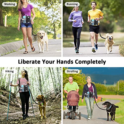 ETACCU Hands Free Dog Leash with Phone Pouch, Water Bottle Holder - Adjustable Waist Belt 19-38 Inch Belt Leash for Running, Reflective Shock
