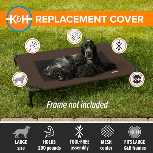 K&H Pet Products Dog Cot Replacement Cover, Designed to fit K&H Large Pet Cots (Sold Separately), Indoor Outdoor, Breathable Cooling Mesh Center, Machine Washable - Large 42 X 30in Chocolate