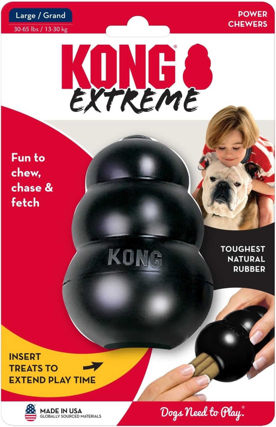 KONG Extreme Dog Toy - Fetch & Chew Toy - Treat-Filling Capabilities & Erratic Bounce for Extended Play Time Most Durable Natural Rubber Material - for Power Chewers - for Large Dogs