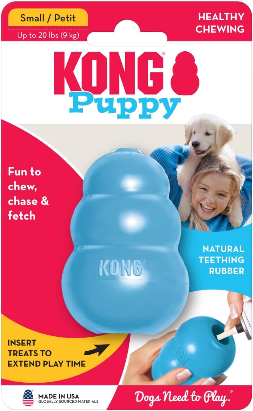 KONG Puppy - Natural Teething Rubber Chew Toy for Dogs - Stuffable Dog Toy for Extended Playtime - Chew & Fetch Toy for Puppies - for Small Puppies - Blue
