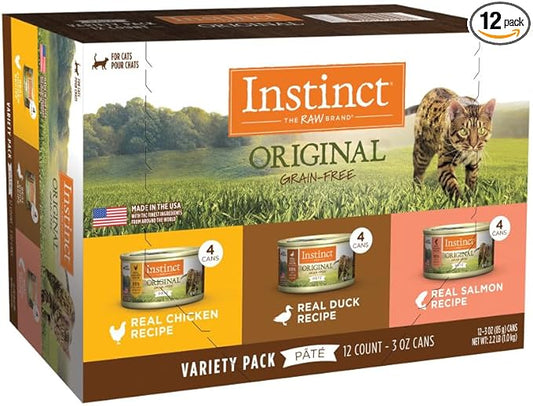 Instinct Original Grain Free Recipe Variety Pack Natural Wet Canned Cat Food by Nature's Variety, 3 Ounce (Pack of 12)
