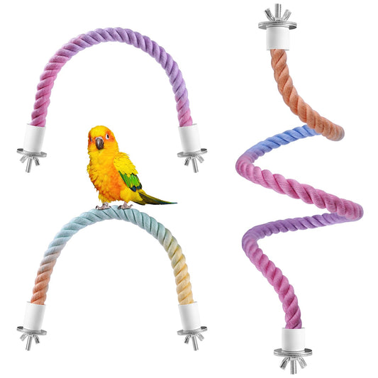3 Pcs Bird Rope Perches Gradient Color, Bendable Parrot Bird Perch Rope Stand for Cage, Stand Climbing Stand Toy for Cockatiels, Lovebirds, Budgies, Parakeets (2 Short + 1 Long)