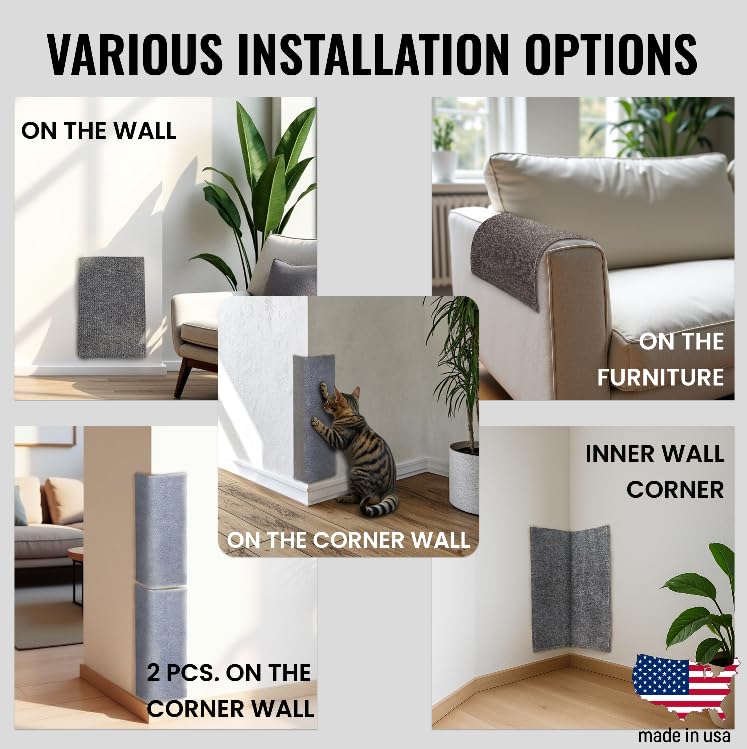 Wall Cat Scratcher & Corner Cat Scratcher – Indoor Scratching Post for Cats – Carpet Scratching Pad – Corner Scratchers for Indoor Cats – Wall Mounted Cat Mat