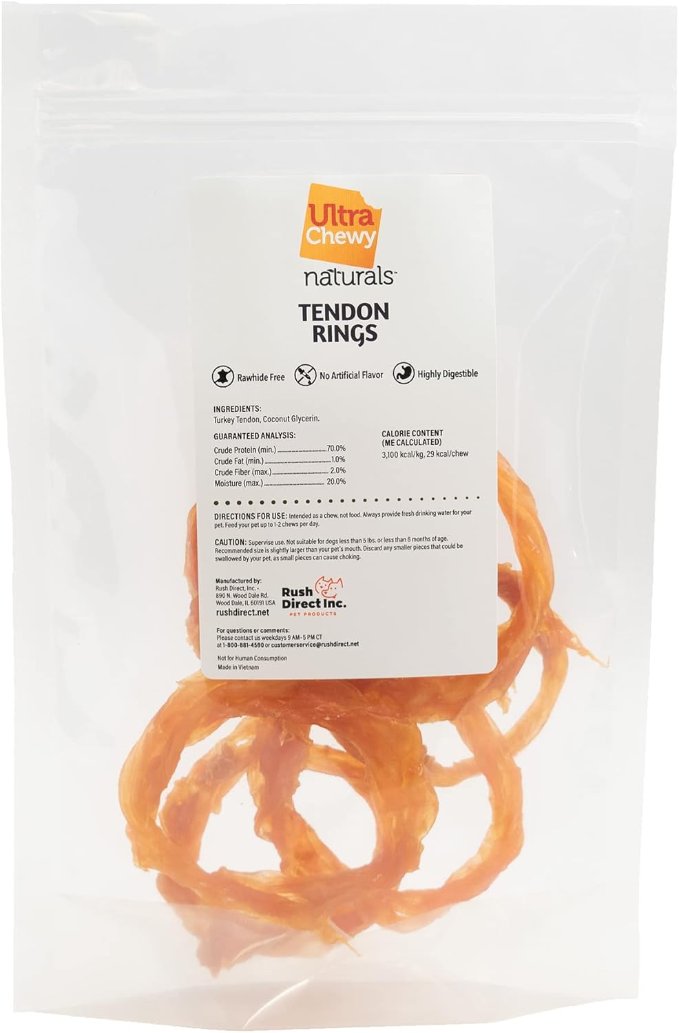 Ultra Chewy Turkey Tendon Rings for Dogs - Premium All-Natural Tendons, Hypoallergenic Treats, Easy to Digest, Alternative to Rawhide (6 Pack)