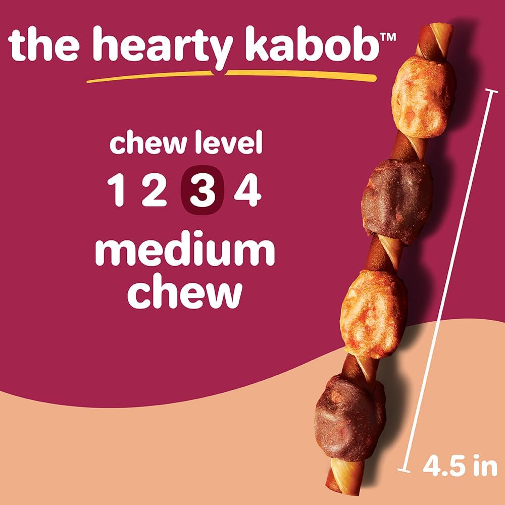 Hartz Oinkies Hearty Kabob Dog Treats with 100% Real Chicken, Duck, Sweet Potato & Carrot, Rawhide-Free, Natural Dog Treats, Highly Digestible Long Lasting Chews, 18 Count