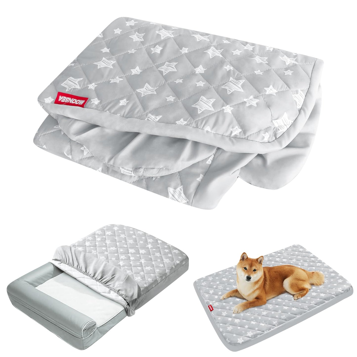 Waterproof Dog Bed Covers Replacement Washable Pet Hair Easy to Remove, Noiseless Quilted Puppy Pet Bed Cover Lovely Grey Star Print 27x36 Inches, for Dog/Cat, Cover Only