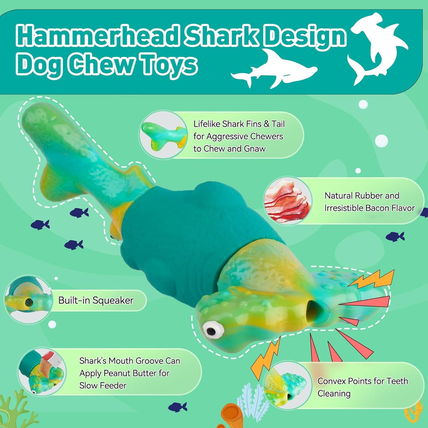 Dog Toys for Aggressive Chewers, Interactive Dog Chew Toys for Large Dogs, Squeaky Chew Toys to Keep Them Busy, Tough Toys for Medium/Large Breed (Green)