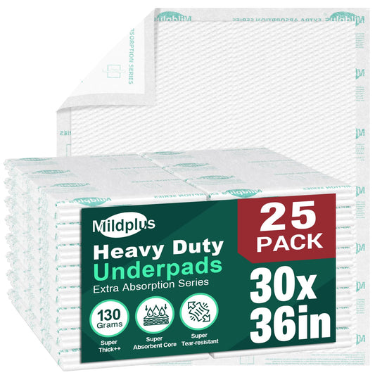 Heavy Duty Underpads 30"X36", 25 Count, Ultra Absorbent Chucks 130 Grams Tear-Resistant Disposable Bed Pads with Strength Cloth Backing Incontinence Pads for Adults, Kids or Pets