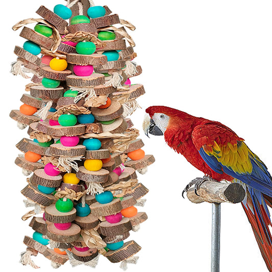 Large Bird Toys for Macaws, Multicolored Wooden Blocks Bird Chewing Toy Parrot Cage Bite Toy for Macaws Cokatoos African Grey and Large Medium Parrot Birds