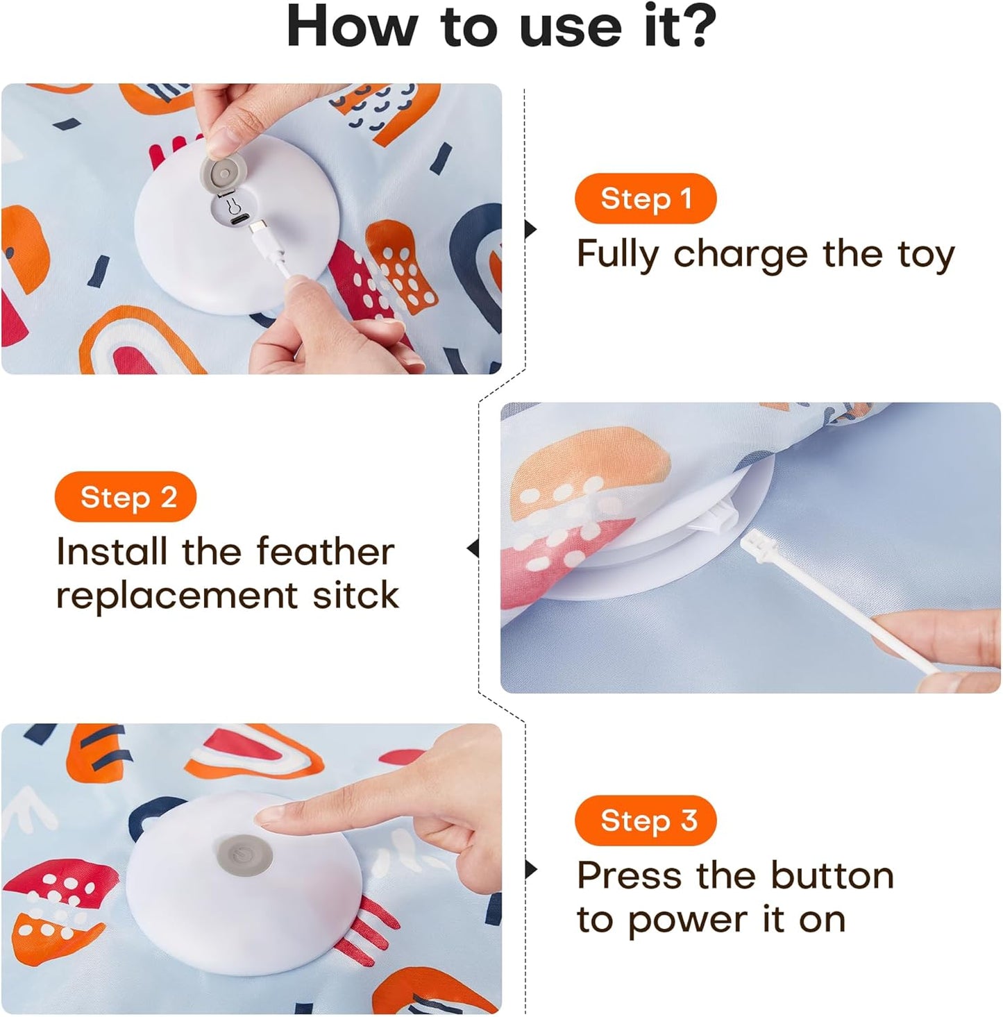 Potaroma Hide and Seek Interactive Cat Toys, Moving Concealed Wand Feather, Automatic Chargeable Indoor Kitten Exercise Kicker, Mouse Squeaky, Floral