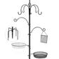 Bird Feeding Station, 90.55in 6-Hook Wild Bird Feeder Stand Pole with Water & Mesh Tray Humming Bird Feeders for Outdoors Easy Assembly for Courtyards Gardens (Black)