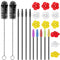 38 Pcs 3 Size Hummingbird Feeder Cleaning Brush Mini Nylon Tube Brush with 16 Flowers Bird Replacement Parts Double Headed Brushes for Bottle Feeding Holes Replacement(Black)