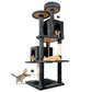 58.5inch Large Cat Tree Tower Condo for Indoor Cats, Soft Plush Multi-Level Climbing Tree Cat House with 1 360° Rotating Cat Cave, Scratching Post, More Entrance/Exit, Sisal Rope, Grey Black
