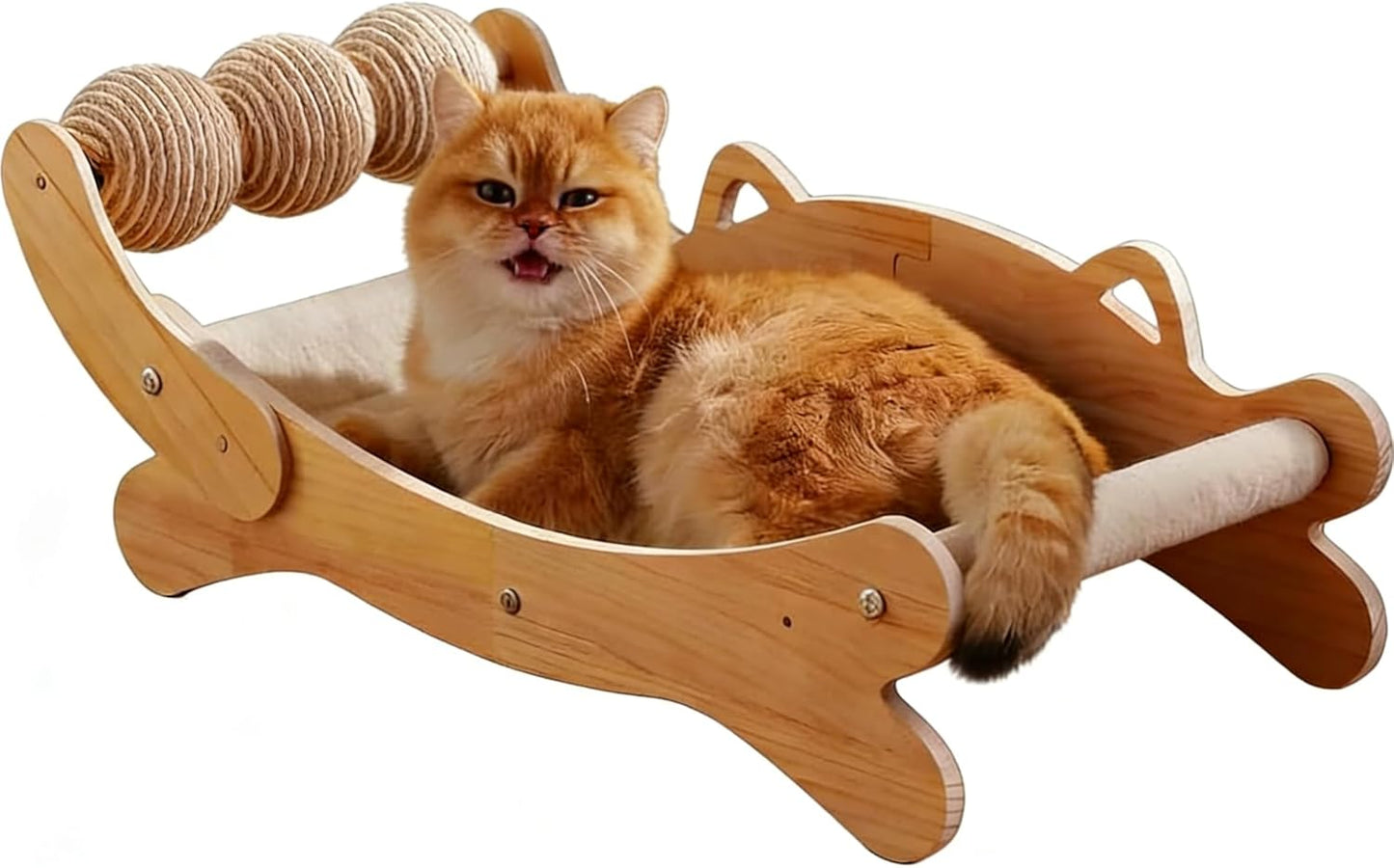3-in-1 Cat Scratcher Bed for Indoor Cats Sisal Scratcher & Hammock Lounge with Solid Wooden Perch, No-Tip Stable Base for Large Cats ，Durable Cat Scratch Pad & Cat Furniture (Easy Assembly)