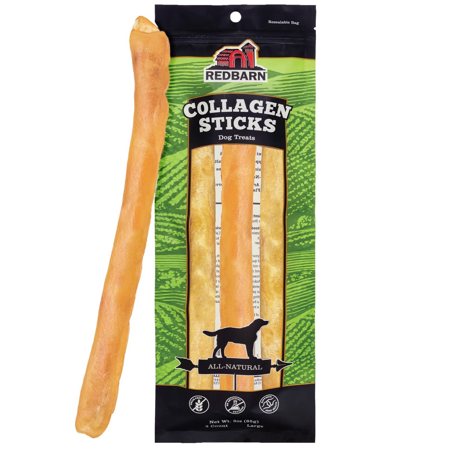Redbarn Pet Products All-Natural Large 12" Beef Collagen Sticks for Dogs - Long Lasting Low-Odor Alternative to Traditional Rawhide & Bully Sticks
