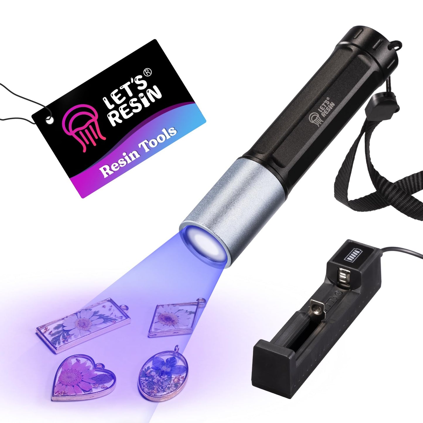 LET'S RESIN UV Light for Resin Curing, Portable Mini 365nm UV Flashlight Black Light, Faster Cure LED Waterproof UV Lamp Rechargeable for Resin