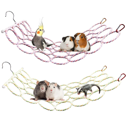 2 Pack Hanging Rat Rope Net, Bird Swing Toy, Parrot Climbing Ladder Bridge for Small Animal Cage Accessories