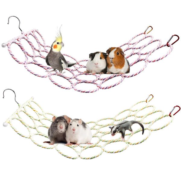 2 Pack Hanging Rat Rope Net, Bird Swing Toy, Parrot Climbing Ladder Bridge for Small Animal Cage Accessories