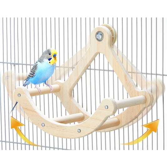 Bird Perch Toy, Interactive Rocking Parakeet Toys and Perches, Wooden Exercise Wheel Cockatiel Toys, Intelligence Puzzle Birds Enrichment Toy for Parrot, Bird Cage Accessories Perch for Budgies Conure