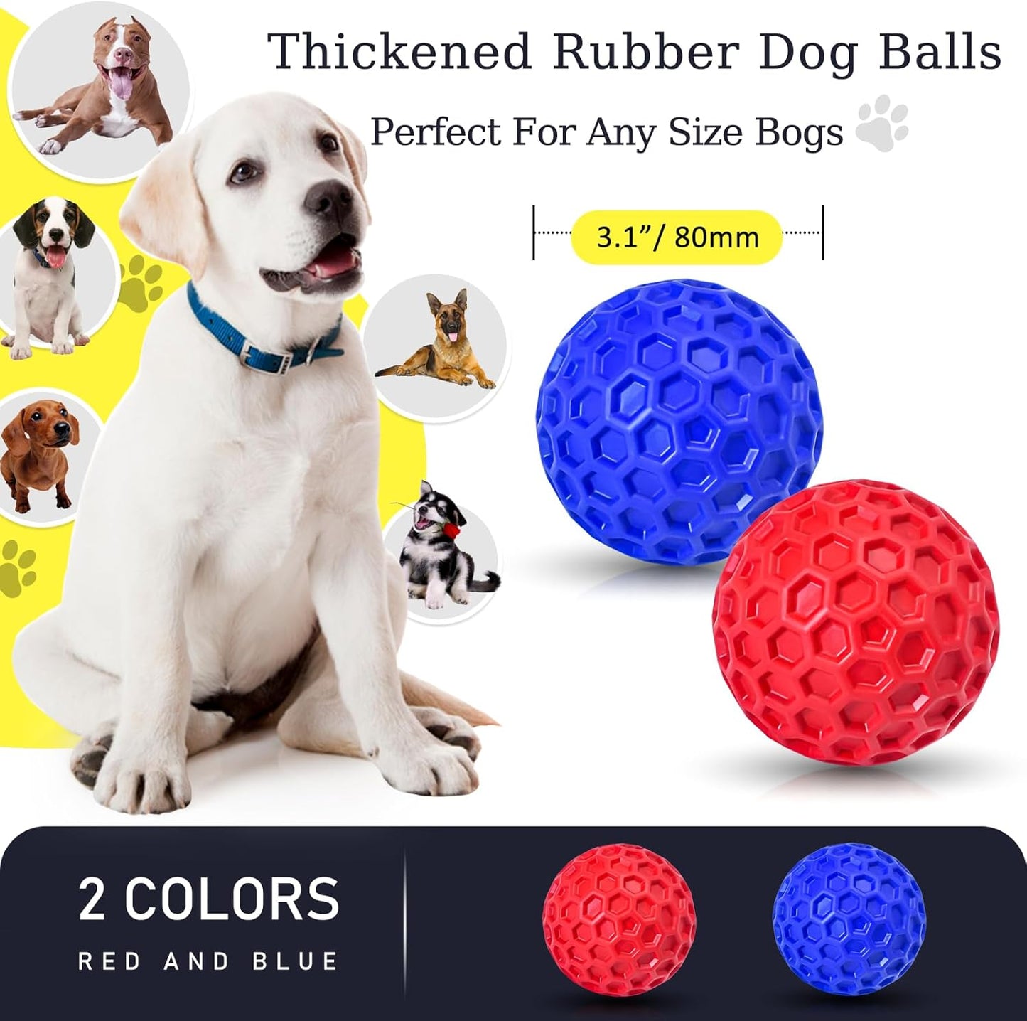 CHEODIN 2 Pack Indestructible Squeaky Dog Balls for Aggressive Chewers, Interactive Dog Toys for Teething, Relieving Anxiety. Chew Toy for Large, Medium Breeds, Outdoor Rubber Balls.
