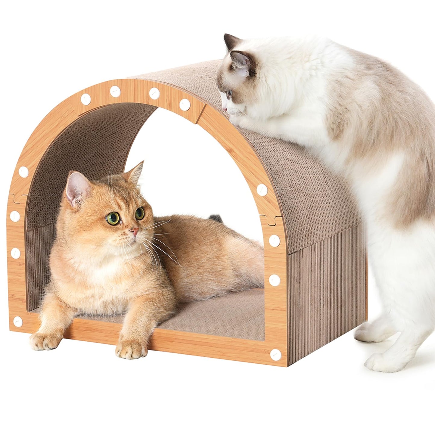 Avont Cardboard Cat Scratcher House, Kitten Scratching Tunnel Board, Modern Scratch Pad for Indoor Cats, Durable Corrugated Cardboard Scratcher for Kitty