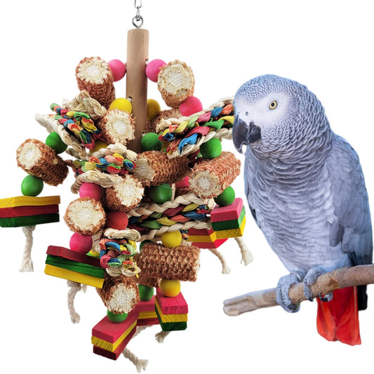Bird Toys, Parrot Toys, Bird Toys Made of Natural Multi-Colored Wooden Blocks for African Grey Parrots,  Parrots, Small and Medium-Sized Birds to Exercise Beak Strength