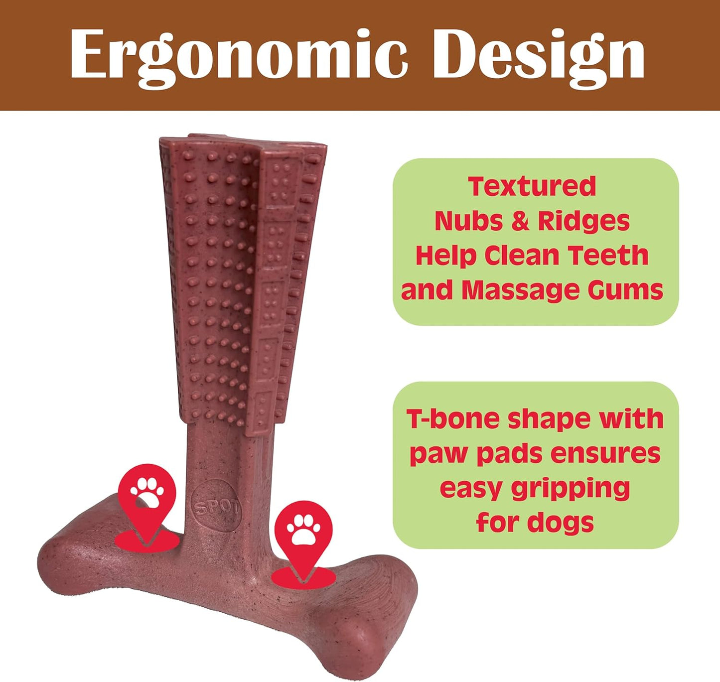 SPOT Bam-Bones Plus T Bone – Bamboo Fiber & Nylon Dog Chew Toy for Moderate to Aggressive Chewers, Durable Long Lasting & Non-Splintering, Beef Flavor Toy for Adult Dogs & Puppies Under 60 lbs, 6 in