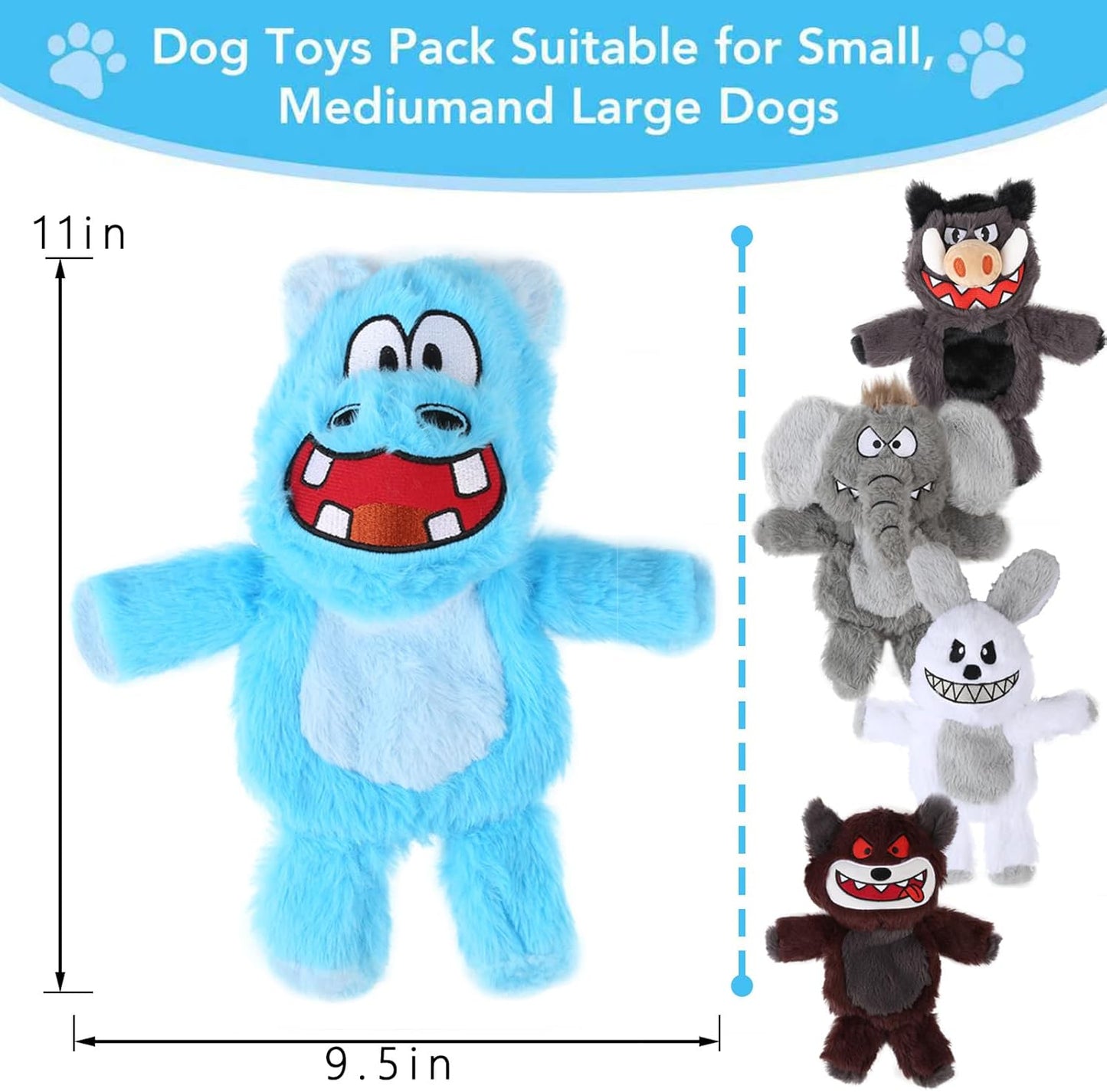 5 Pack Squeaky Dog Toys.Tough Plush Chew Toys for Dogs.Interactive Dog Toys to Keep Small Medium Large Breed Dogs Busy .Durable Anti-Boredom Dog Toy for Teething & Playtime.