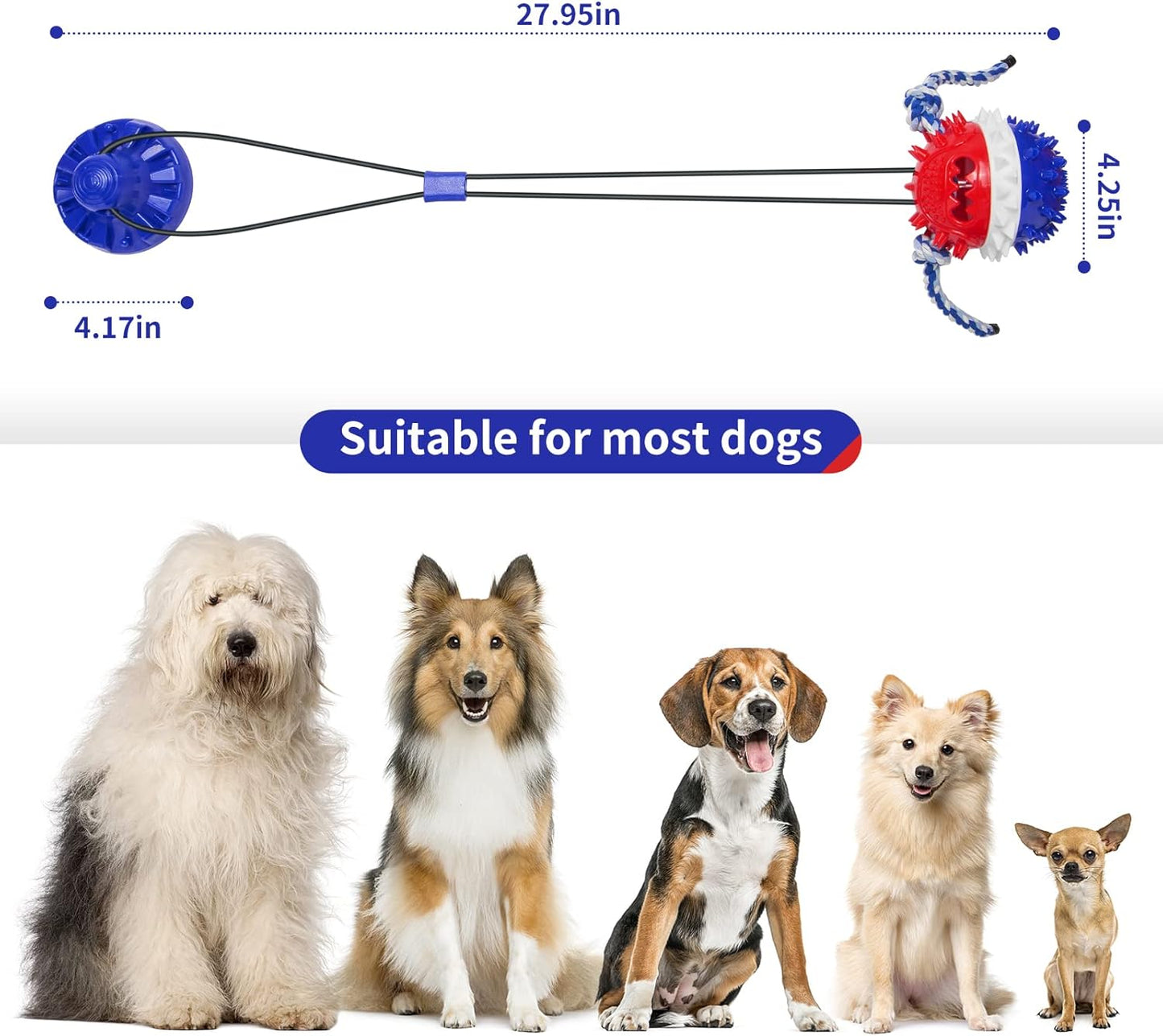 Interactive Dog Toys Aggressive Chewer Suction Cup Tug of War, Indestructible Puzzle Toys & Treat Dispensing Ball for Dog Enrichment