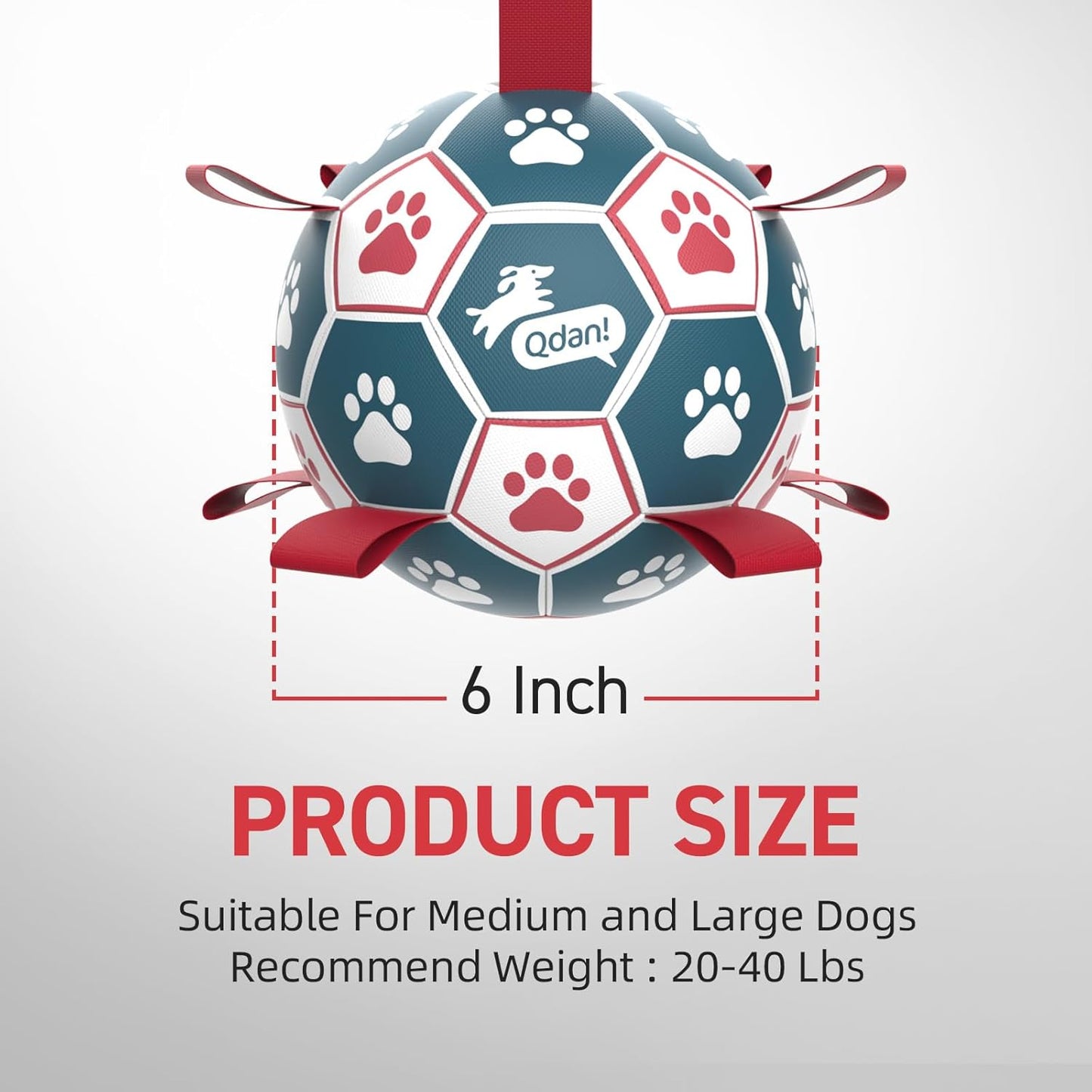 QDAN Dog Balls, World Cup Soccer Ball with Straps, Durable Herding Balls for Small Medium Pet, Puppy Birthday Gifts, Dog Water Toy, Pet Toys Puppy Ball (6 Inch)