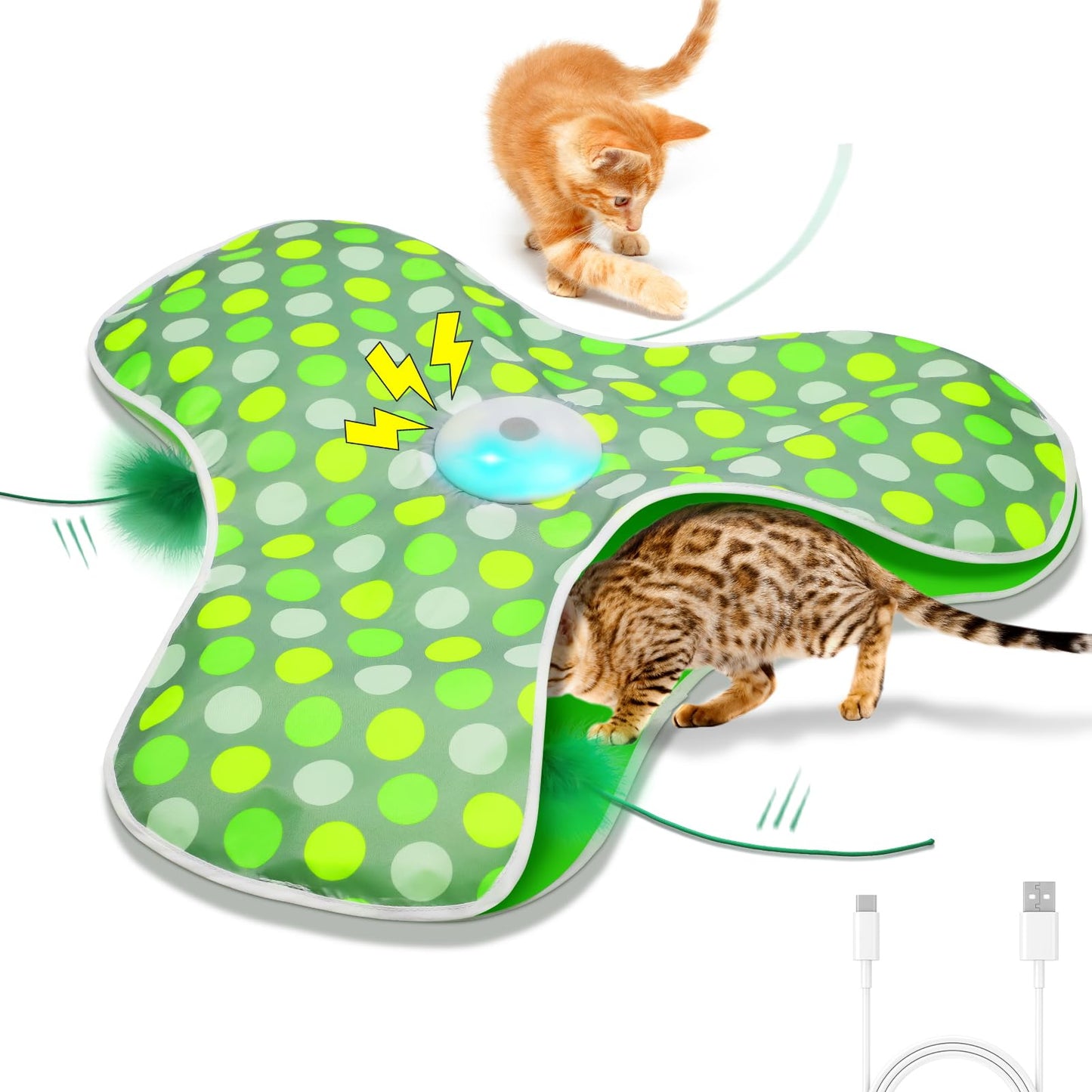 umosis Interactive Cat Toys Rechargeable,Moving Concealed Feathers,Real Mouse Squeaky,Touch Activated Cat Kitten Toy Exercise Toys for Indoor Bored