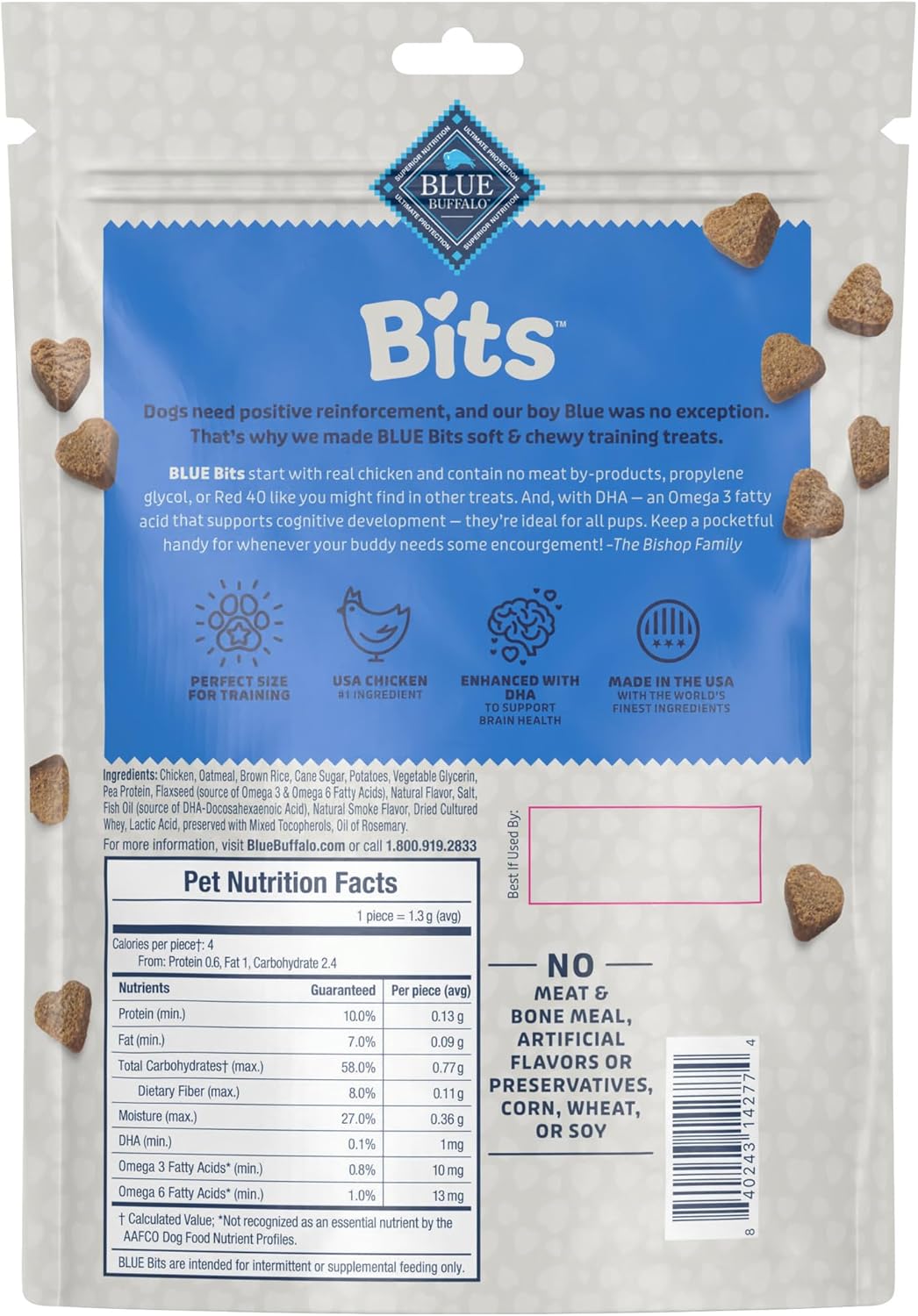 Blue Buffalo Bits Soft Dog Treats for Training, Made with Natural Ingredients & Enhanced with DHA, Chicken Recipe, 19-oz Bag