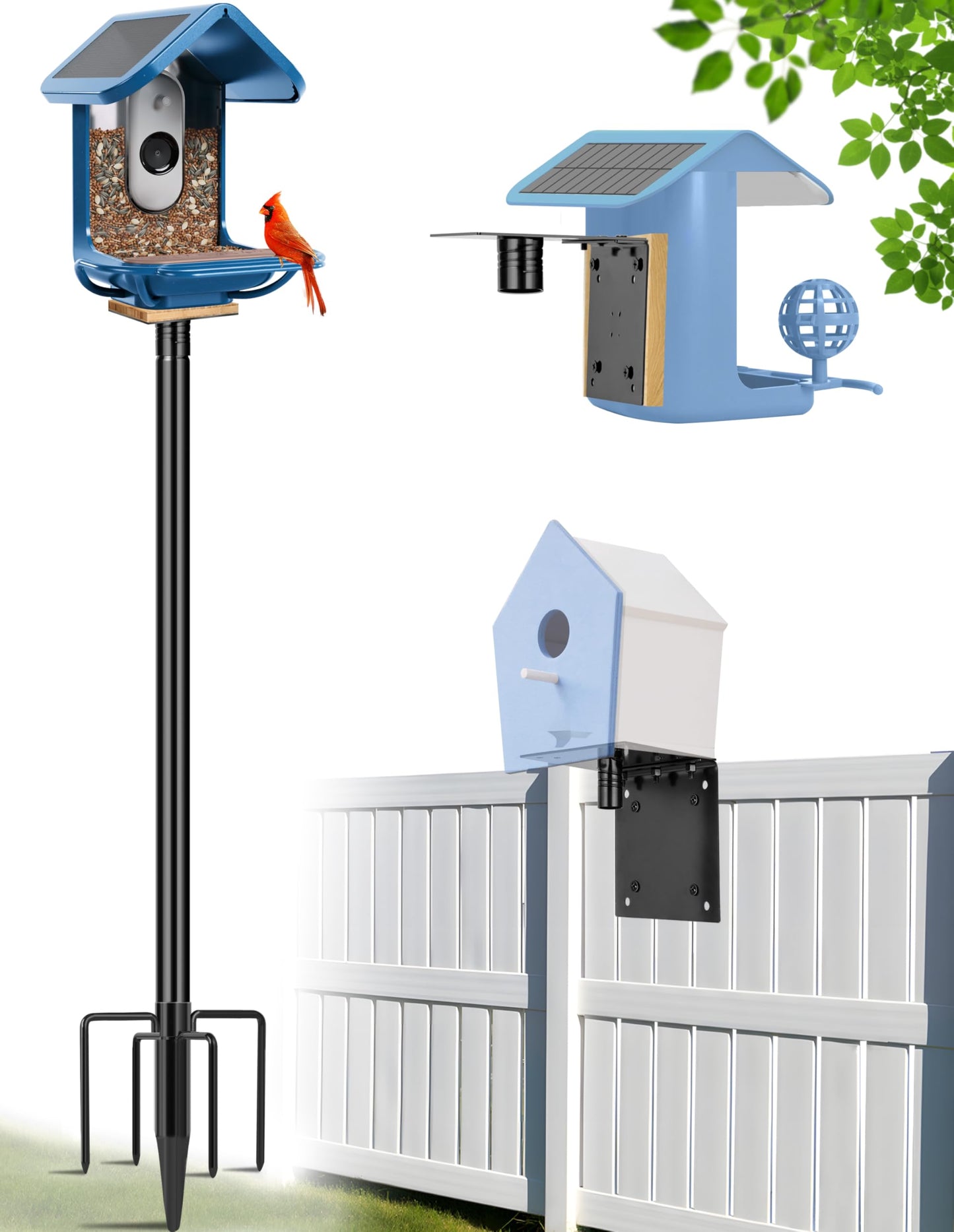 XDW-GIFTS Bird House Pole, 1 Pack 109 Inch Metal Bird Feeder Pole for Outdoor, with 5-Prong Heavy Duty Base for Birdhouse Mounting, Weather Station