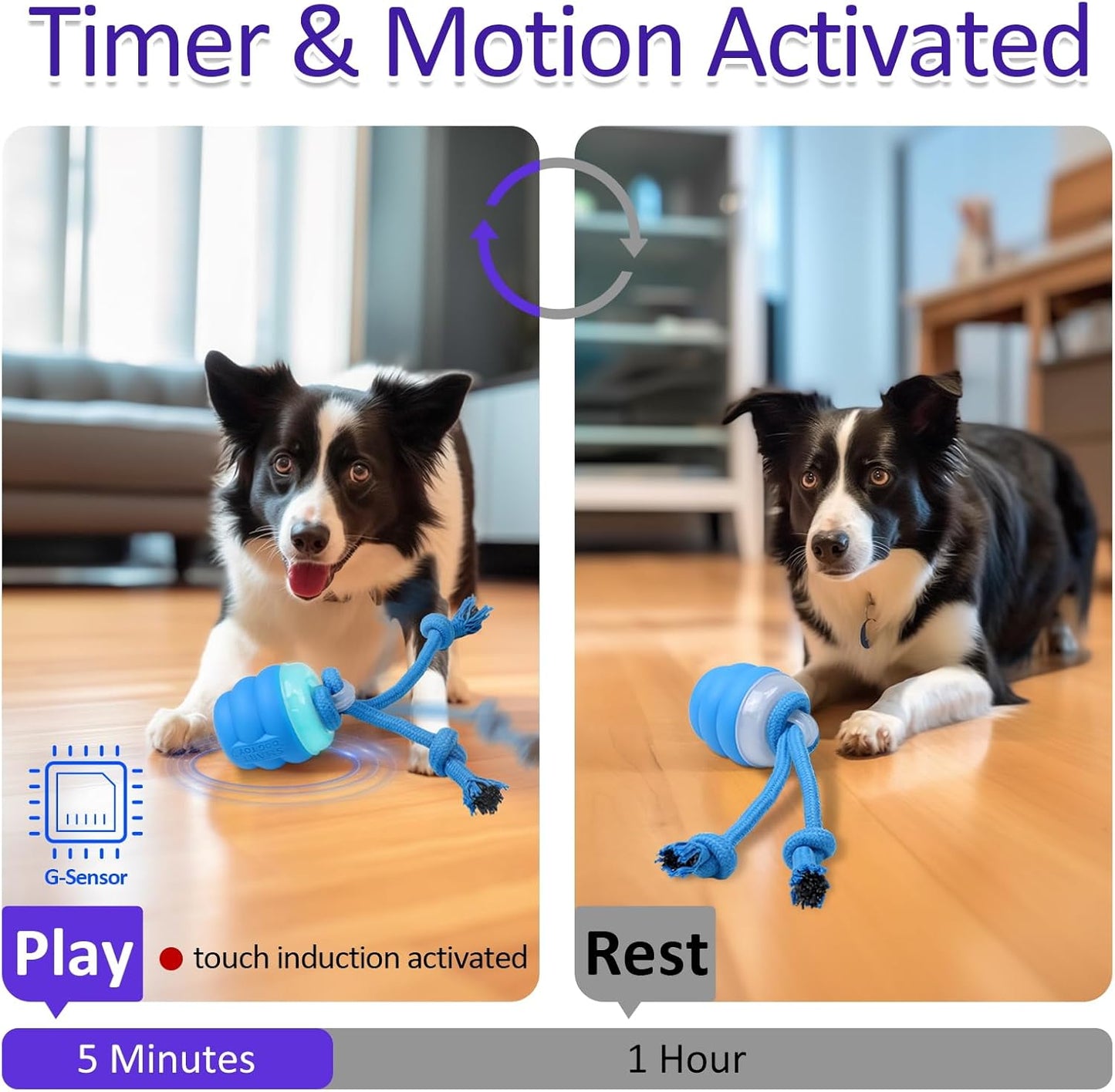 BENTOPAL Interactive Dog Toys Touch Activated Bouncing & Jumping Dog Ball with Rope, Squeaky Doggie Toys to Keep Them Busy