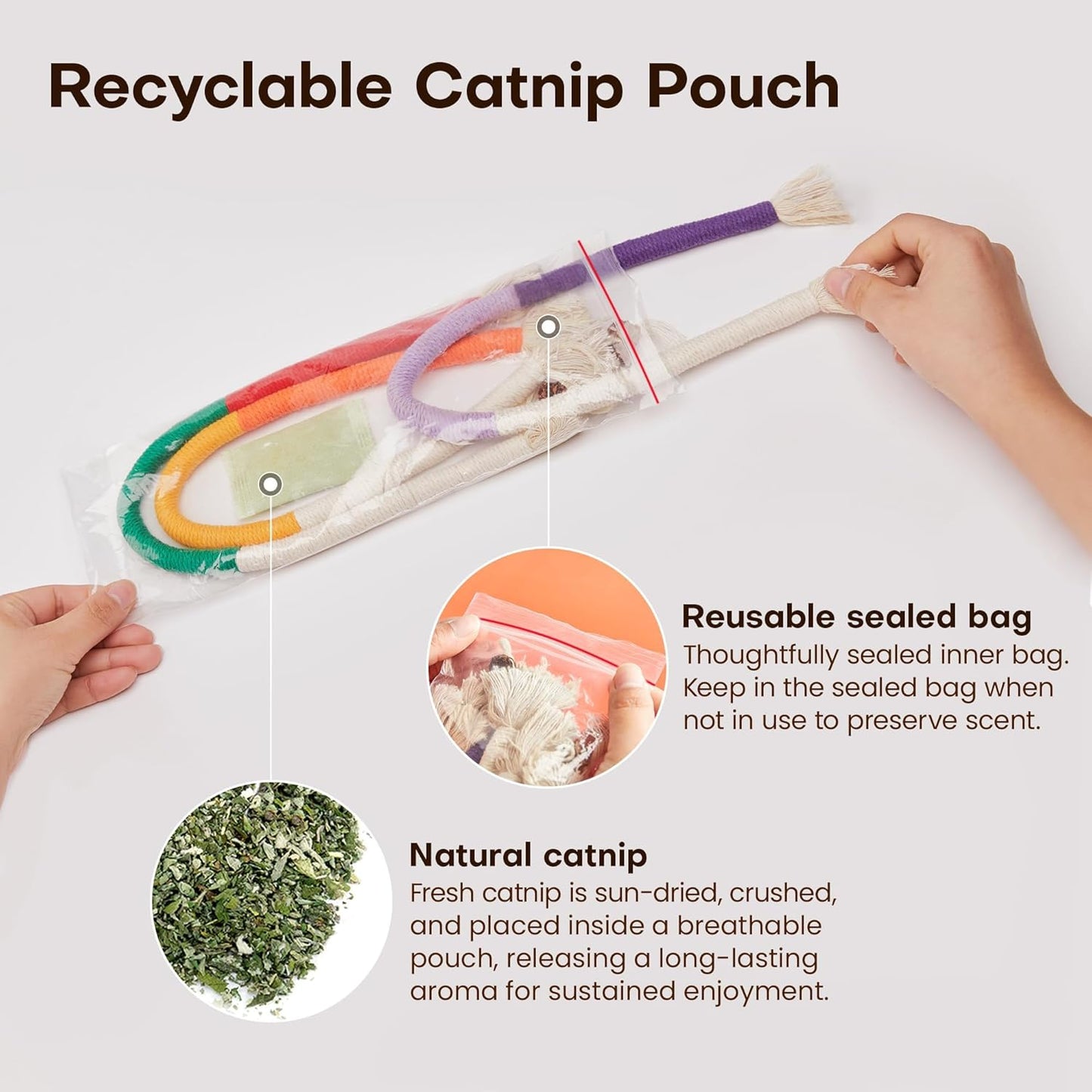 Potaroma Cat Toys Chew Ropes 3Pcs with Refillable Natural Catnip, Safe Teeth Cleaning Toy for Indoor Kittens, Interactive Cat Nip Kitty Toys for All Breeds 19.5 Inches