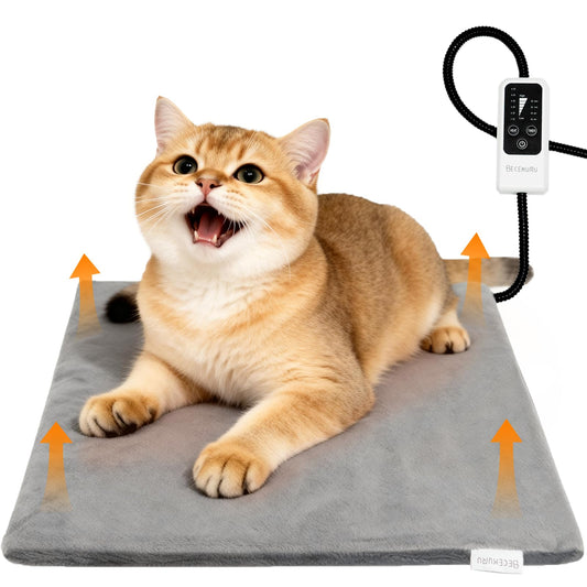 BECEMURU Pet Heating Pad for Dogs & Cats, 18x16 in, Waterproof Heated Bed with 6-Temp & Timer, Chew-Resistant Cord Electric Warm Bed for Senior Pets, Soothing Pain Relief for Arthritis