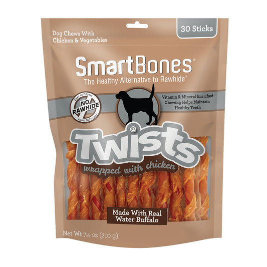 SmartBones Twists Wrapped with Chicken Made with Real Water Buffalo, 30 Count, Rawhide-Free Chews for Dogs, 7.40 Ounce (Pack of 1)