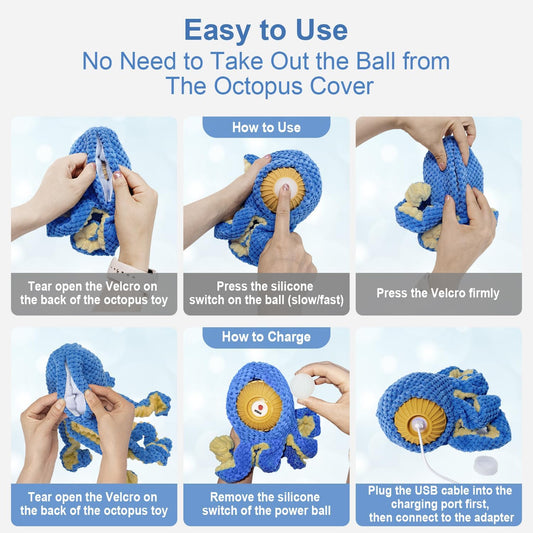 Interactive Dog Toys Octopus,Durable Automatic Jumping Dog Toy to Keep Them Busy,Squeaky Moving Tug of War Doggie Toy,USB Rechargeable,Not for