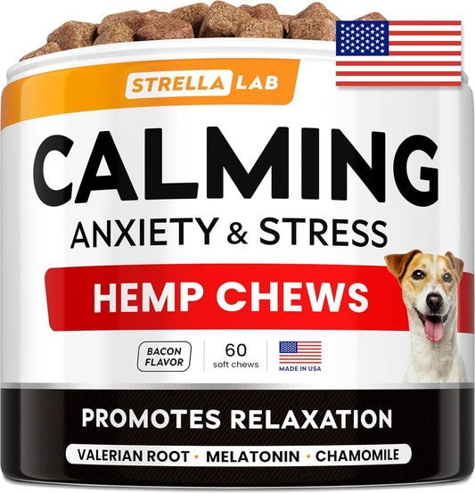 Advanced Calming Chews for Dogs - Hemp Chews and Melatonin - Anxiety Relief - Sleep Aid - Relaxing Treats - Stress Relief During Fireworks, Storms