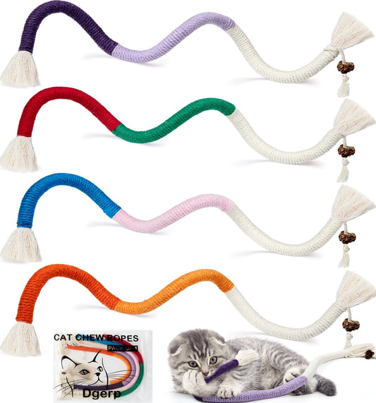 Dgerp Cat Chew Ropes 4Pcs, Cat Toys for Indoor Cats with Refillable Natural Catnip, Safe Teeth Cleaning Chew Toys, Interactive Kitten Nip Toys and All Breeds (19.5 Inches)