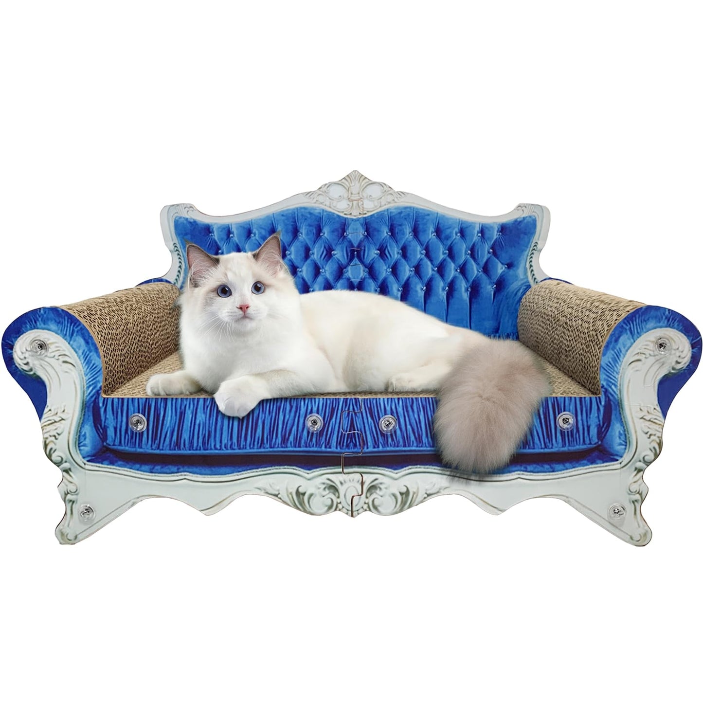Luxury Cardboard Cat Scratcher Sofa Bed, Couch Shaped Cat Scratching Board, Scratch Lounge with Catnip, Scratcher for Indoor Cats Kittens Kitties