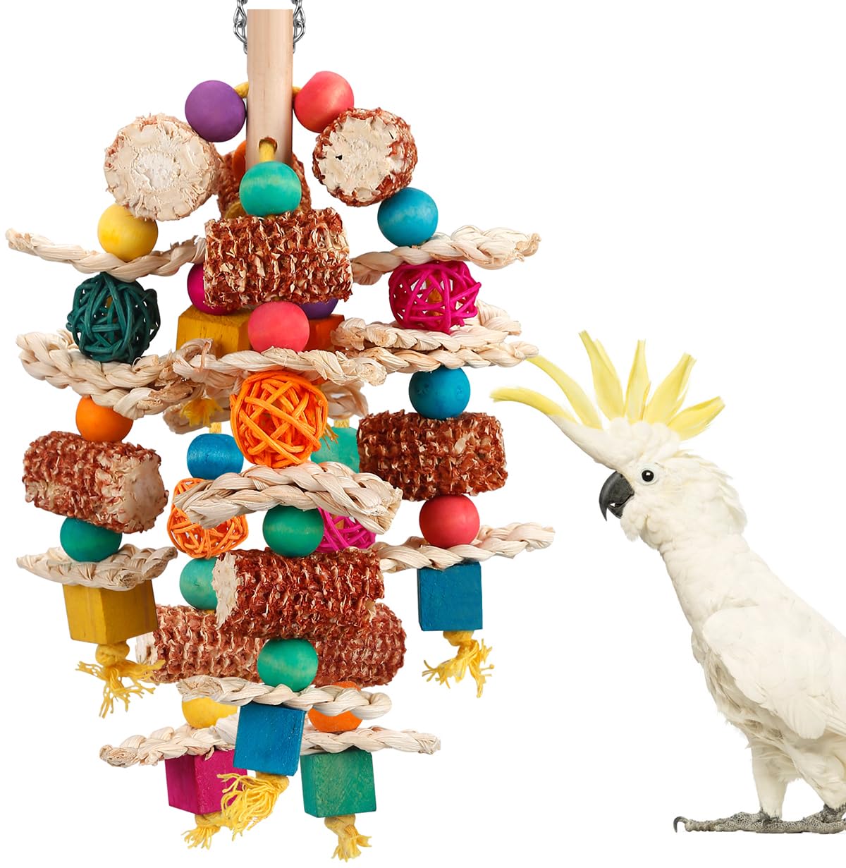lovyoCoCo Parrot Toys Bird Toys Natural Corn Cob Bird chew Toys for Small and Medium-Sized Macaws,African Grey,Cockatoos, Parrots,Parakeet,Cockatiel,Sun Conure, Lovebird with Wooden Blocks