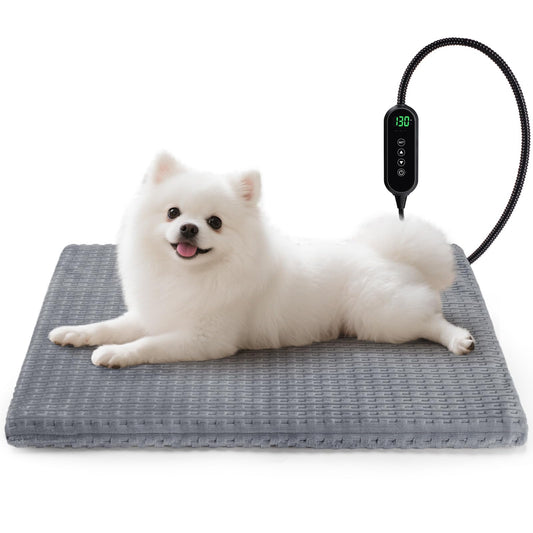 Cat Heating Pad, Waterproof Heated Cat Dog Bed with Adjustable Temperature & Timer, Electric Pet Mat for Indoor Cats Dogs, Chew Resistant Steel Cord（Small: 18"x16" Gray）