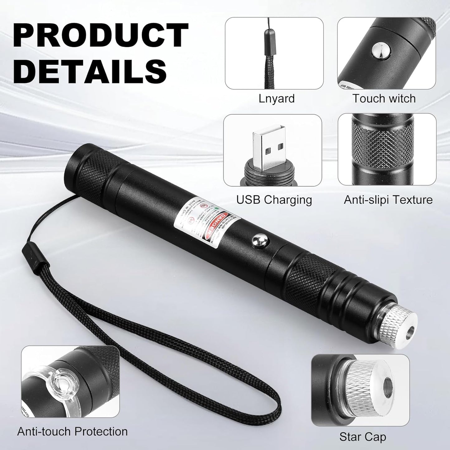Long Range Green Laser Pointer, Laser Pointer High Power, Green Lazer Pointer Rechargeable for Hiking, Cat Laser Toy USB Charge