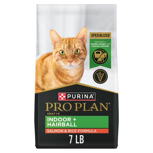 Purina Pro Plan Hairball Management, Indoor Cat Food, Salmon and Rice Formula - 7 lb. Bag