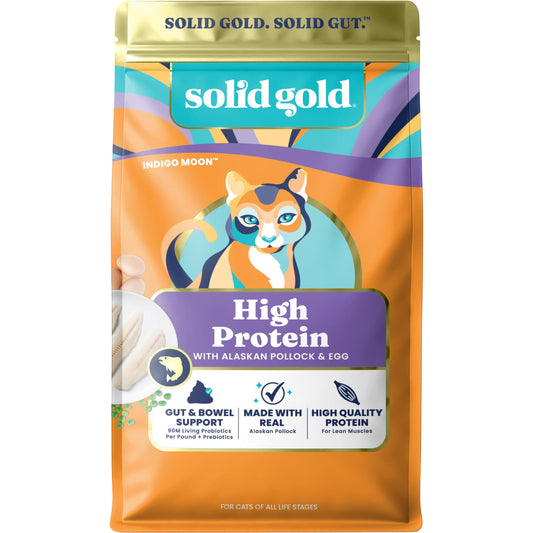Solid Gold High Protein Dry Cat Food - Grain Free & Gluten Free Alaskan Pollock Cat Dry Food w/Probiotics for Gut Health & Digestion - High Fiber & Omega 3 - Low Carb Superfood Kibble - All Ages-12LB