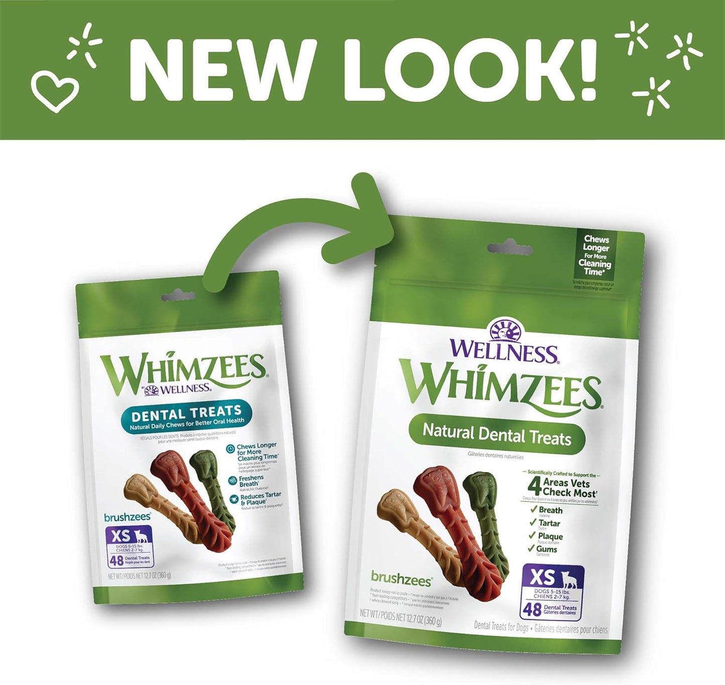 WHIMZEES Wellness Brushzees Dog Dental Treats, Natural Chews, Extra Small Size Stick, (48 Count)
