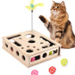 Cat Toys for Indoor Cats - Interactive Box Puzzle Toy Nail File Scratcher Hunting Play Toy with 3 Jingle Balls & 1 Feather Wand, Wooden Puzzle Treat Toy Box Energize Cat Instincts for Bored Cats