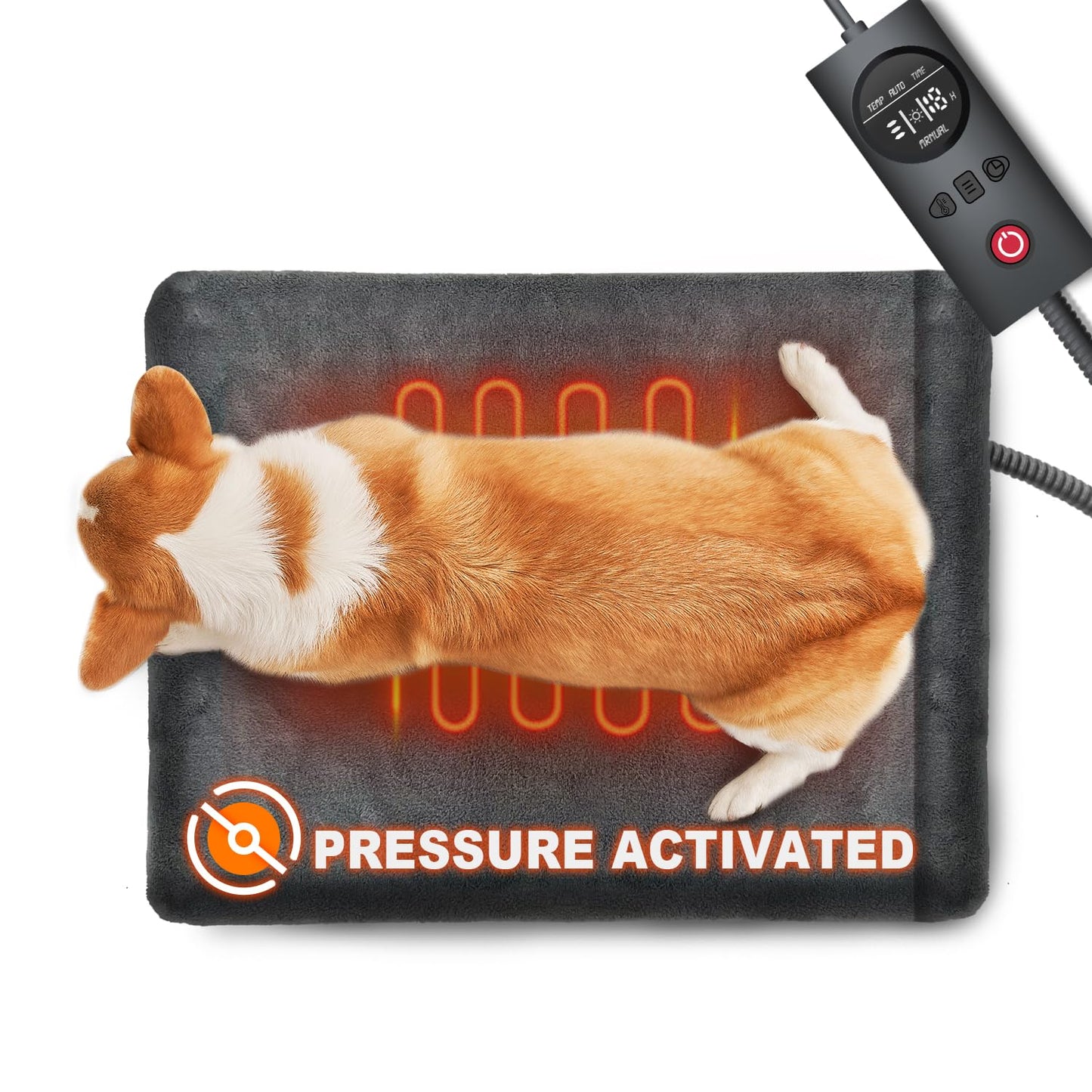 uncn Dog Cat Heating Pad Pressure Activated 18 X 22 Pet Heat Pack Automatic Electric Heated Bed Mat for Indoor Warming Pad Chew Resistant Cord, Adjustable Temperature Waterproof Washable