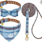 EXPAWLORER Puppy Collar and Leash Set - Embroidery Pawprints Plaid Dog Collar and Dog Leash Set, Bow Tie and Bandana Dog Collar with Bell, Cute